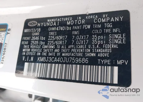 2018 Hyundai Tucson Sel from USA, damaged, VIN KM8J3CA40JU759686